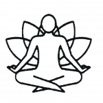 Mensch sitzt im Meditationssitz vor Lotusblume. Erholung , Entspannung