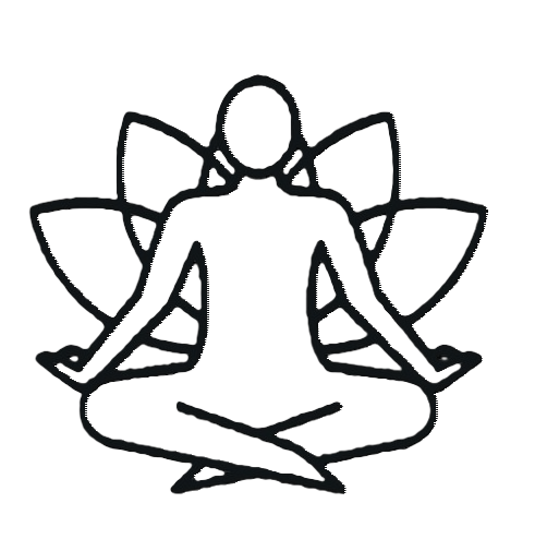 Mensch sitzt im Meditationssitz vor Lotusblume. Erholung , Entspannung